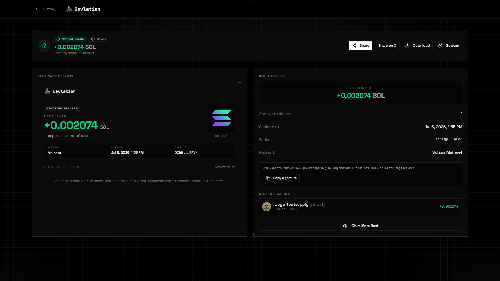 Claim Rent SOL preview